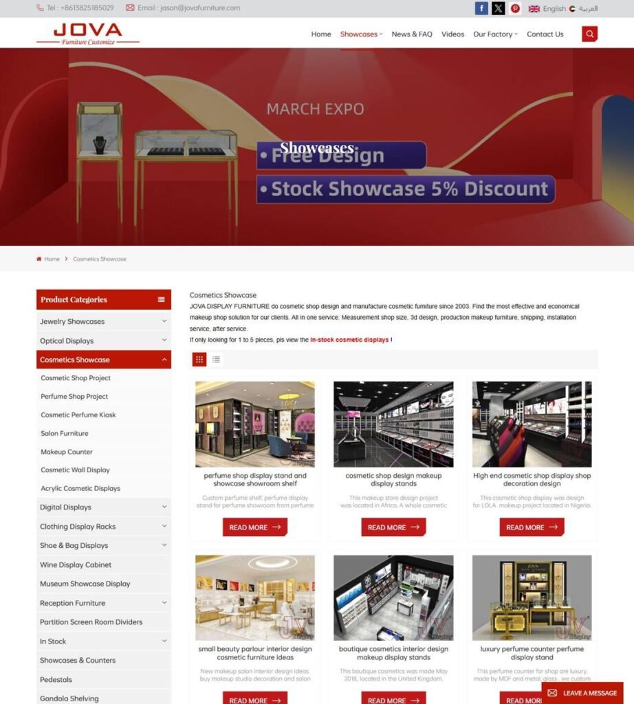 Pagina di design di mobili e espositori Jova Display per negozio di abbigliamento