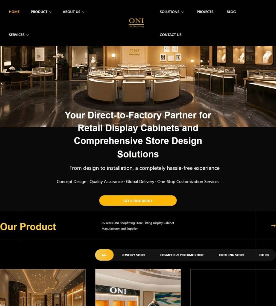 Homepage di negozio personalizzato di retail shopfitting ONI Shopfitting