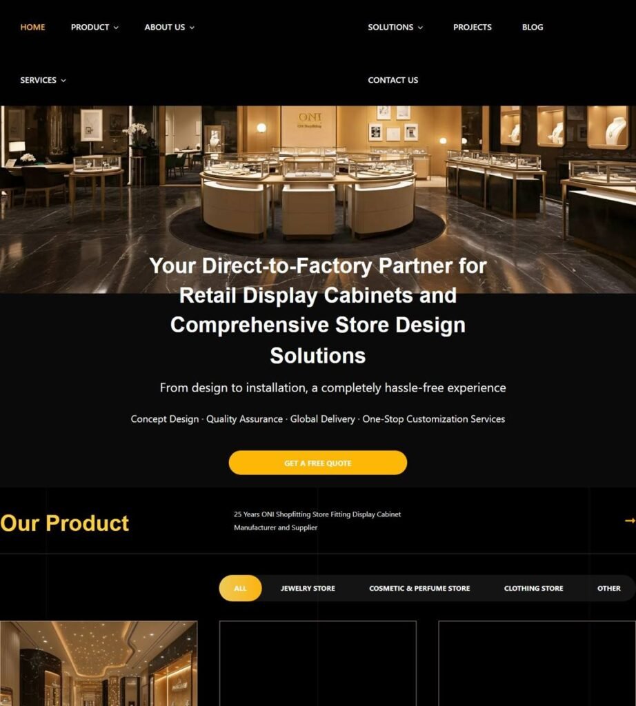 Homepage di ONI Shopfitting, progettazione personalizzata di negozi