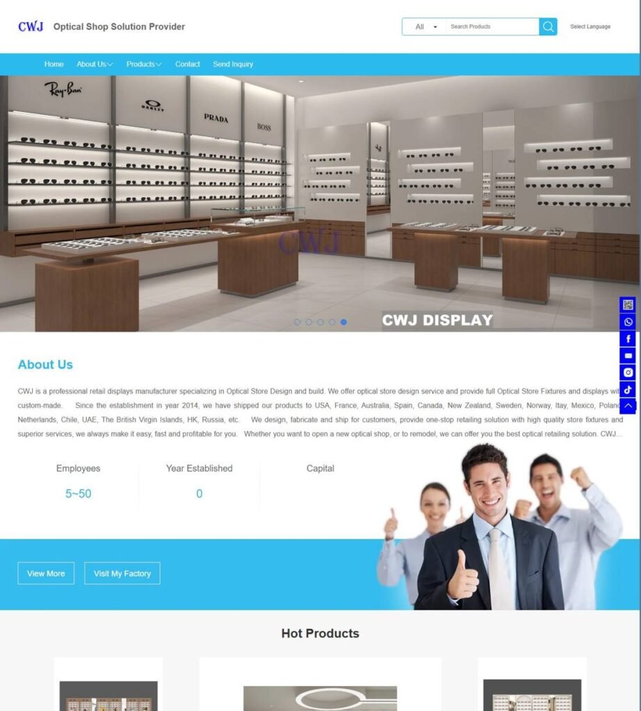 الصفحة الرئيسية لتركيبات عرض النظارات من CWJ