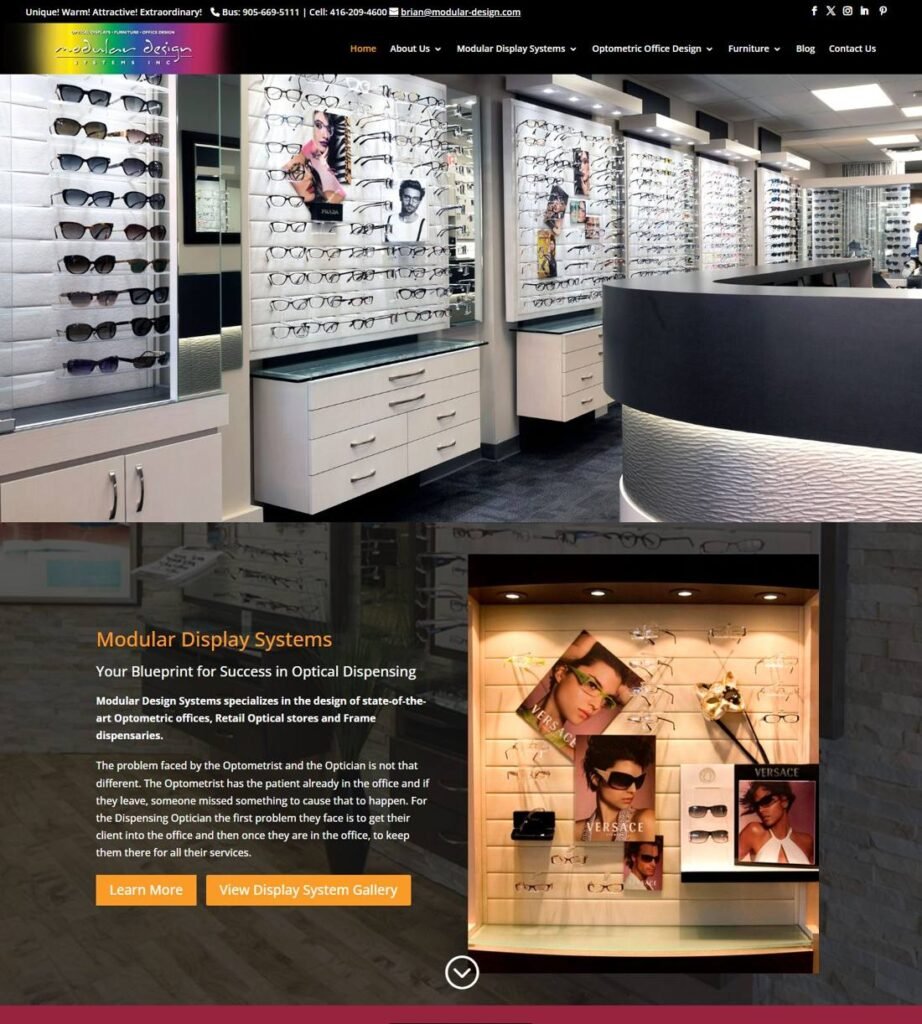 الصفحة الرئيسية لعرض النظارات وتصميم المكاتب من Modular Design Systems
