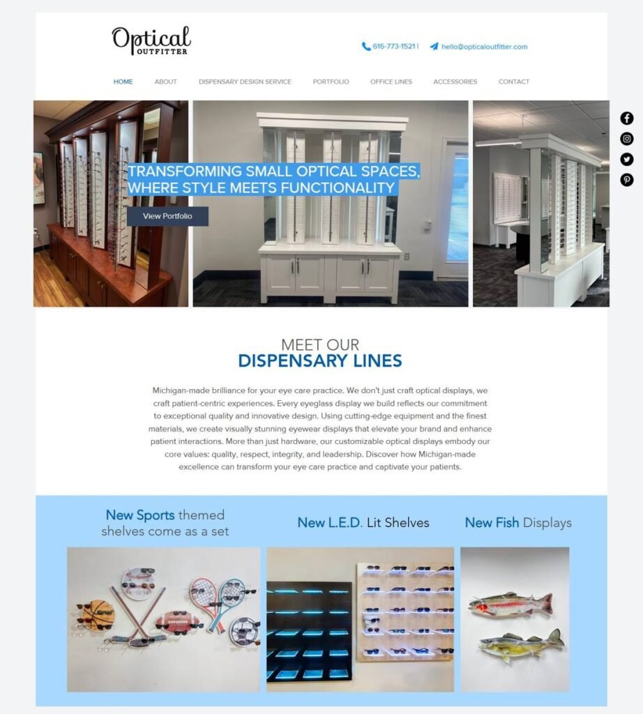 الصفحة الرئيسية لخدمة تصميم صالات النظارات من Optical Outfitter