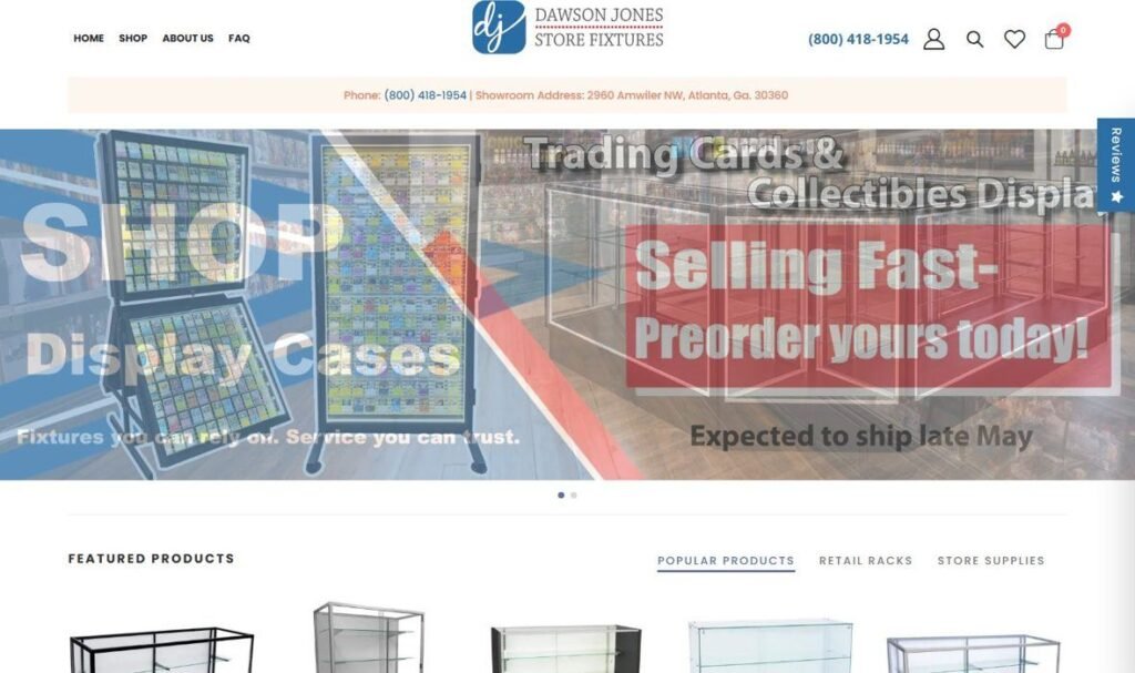 Captura de tela da página inicial da Dawson Jones Store Fixtures