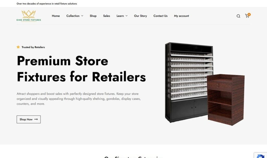 Captura de tela da página inicial da King Store Fixtures
