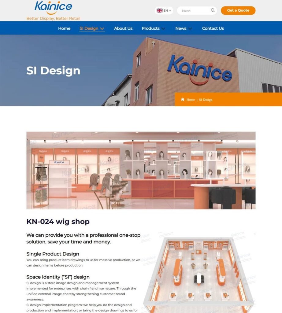 KN Display página de projeto de loja de perucas