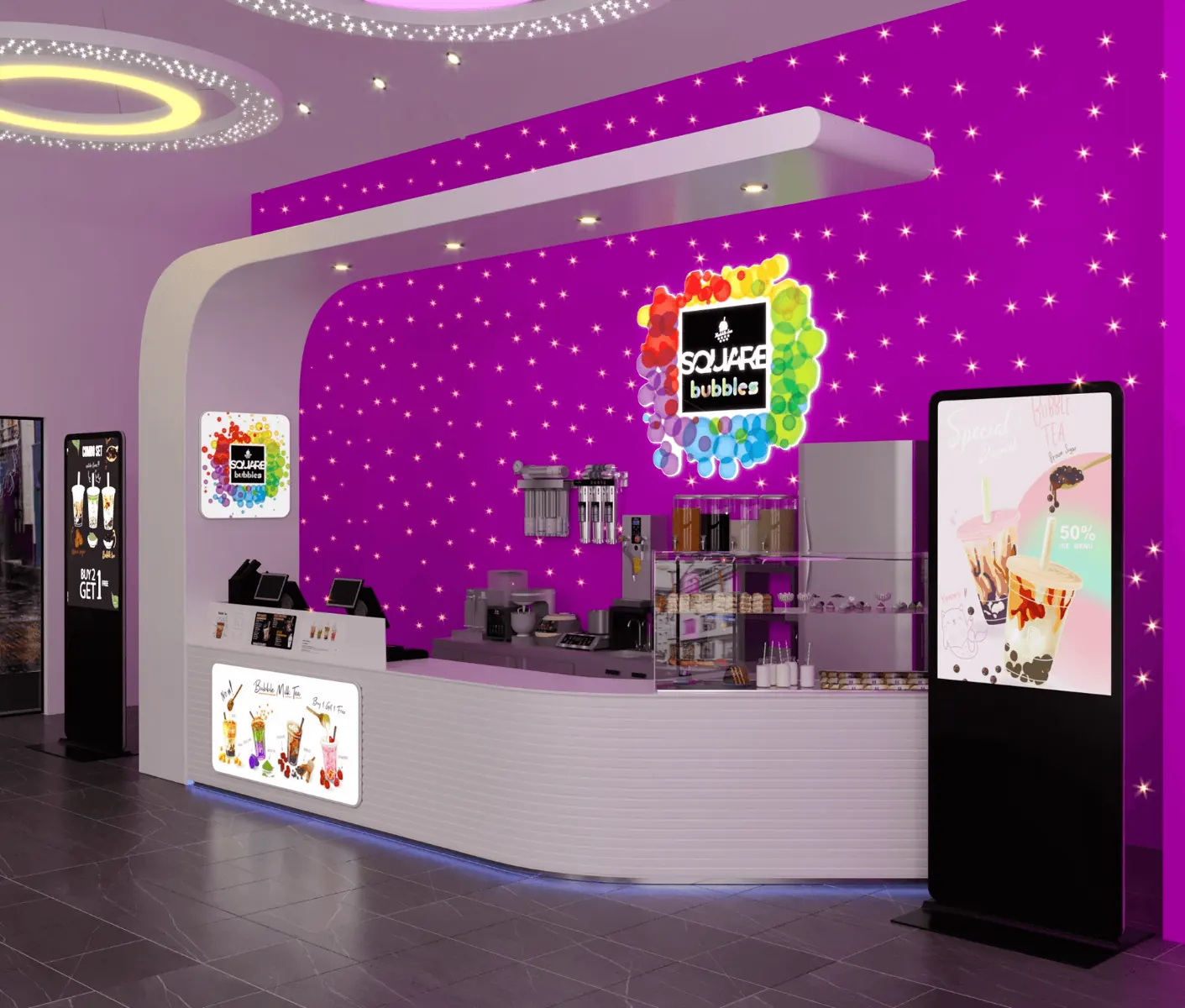 Vue du kiosque à bubble tea Blanc en Centre Commercial Intérieur Kiosque Simple Bar à Boissons 2