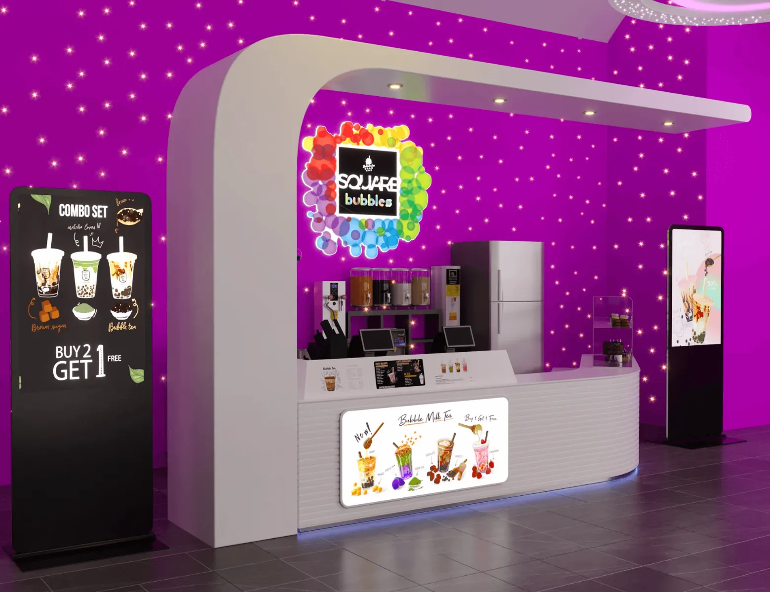 Vue du kiosque à bubble tea Blanc en Centre Commercial Intérieur Kiosque Simple Bar à Boissons 3