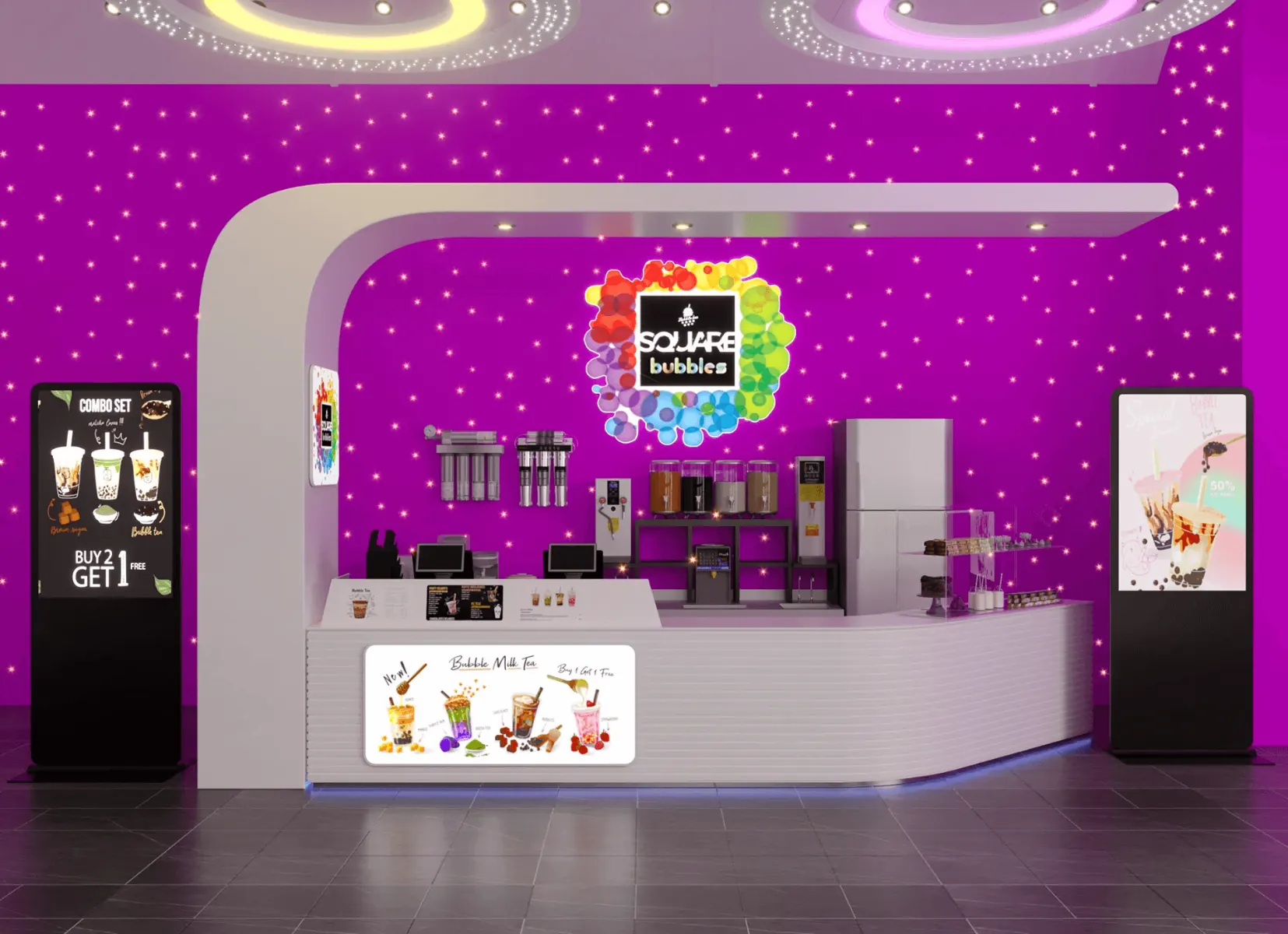 Vue du kiosque à bubble tea Blanc en Centre Commercial Intérieur Kiosque Simple Bar à Boissons 4