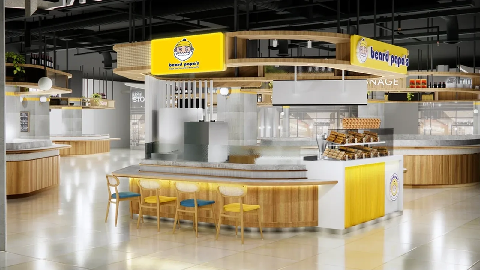 Wie man eine Bäckerei führt: 10 Systeme für profitable Abläufe 2 Betriebliche Bäckerei-Kiosk-Anordnung mit Ouyee-Glasvitrinen, Arbeitsbereich und organisierter Kundenführung