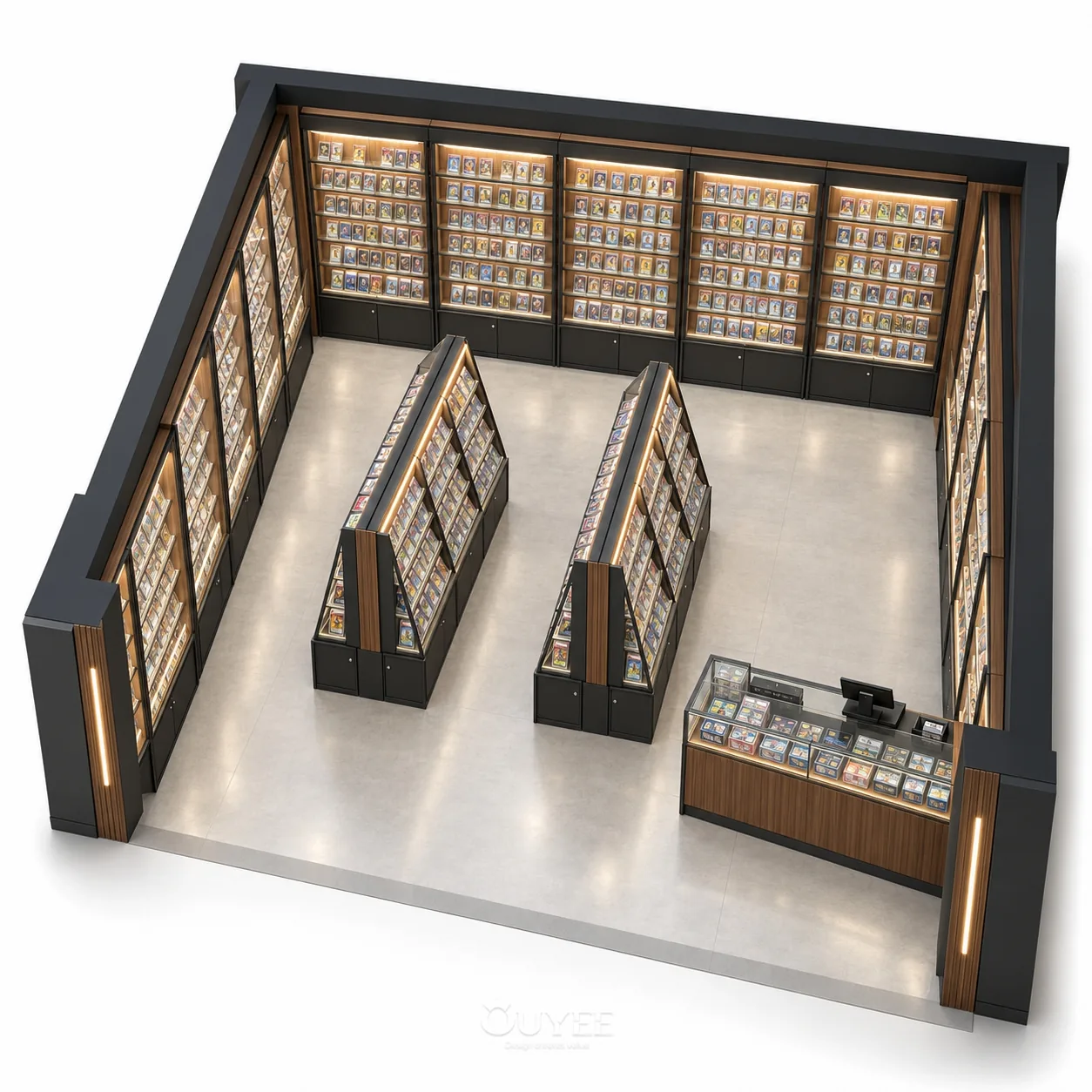 Disposition 3D des fixtures du magasin de cartes modulaires en bois, vue 4