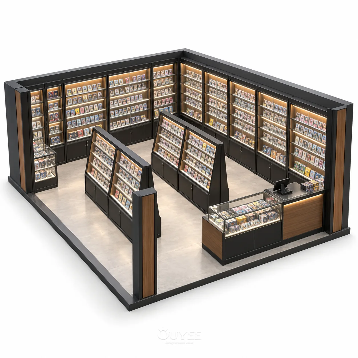Disposition 3D des fixtures du magasin de cartes modulaires en bois, vue 5