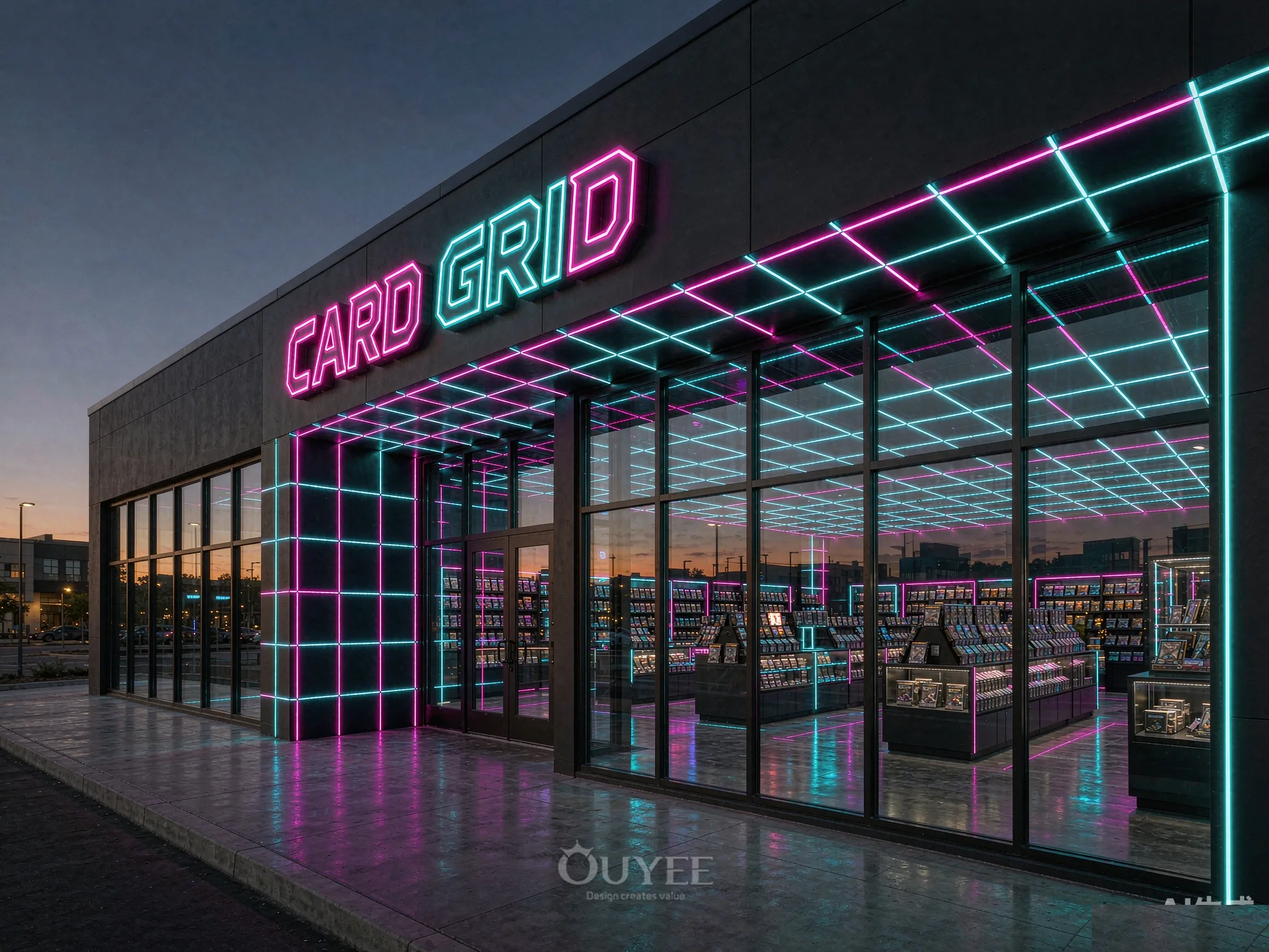 Fachada do Design de Loja com Grade de Cartões Pink Neon, vista 2