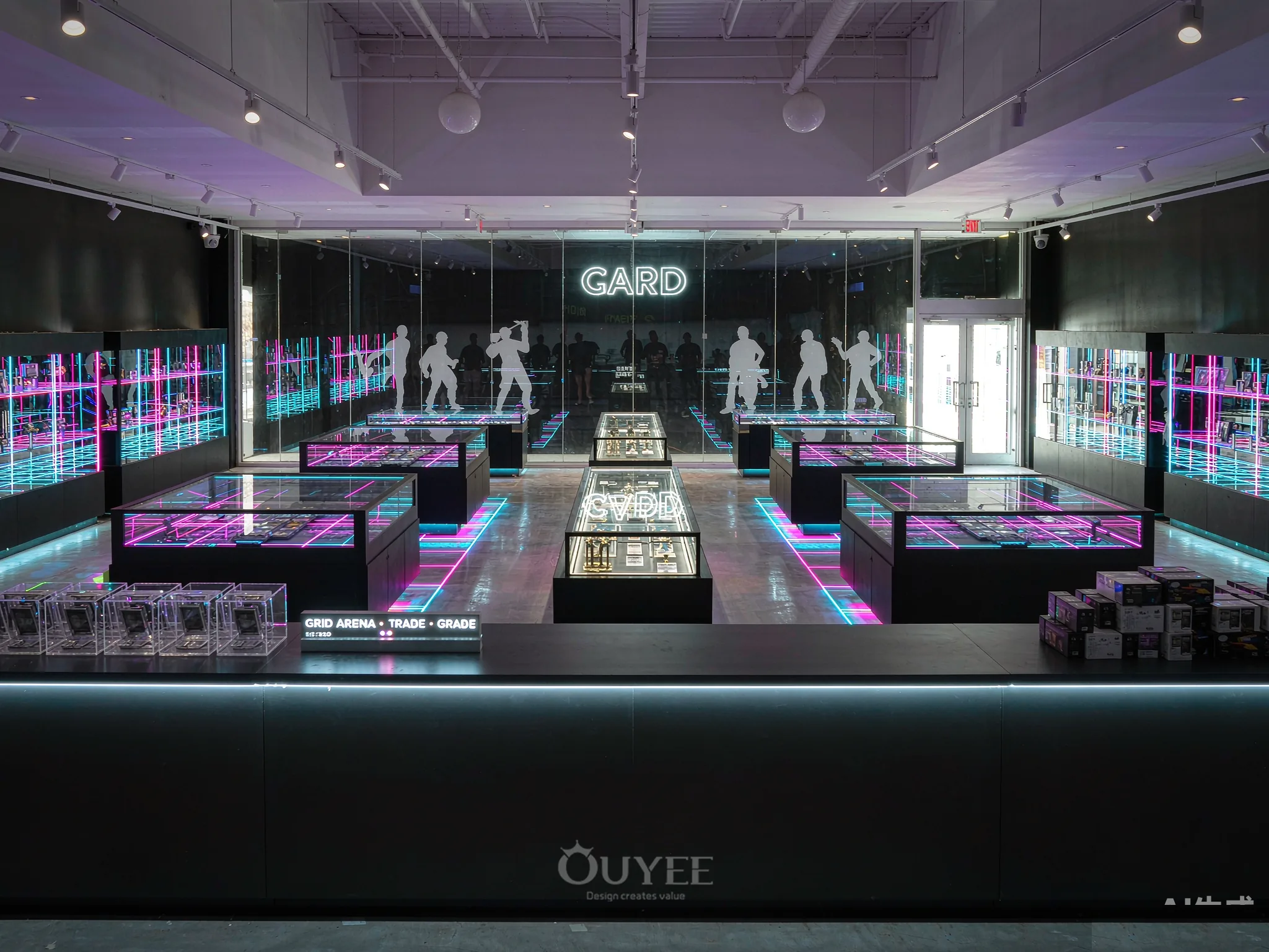 Interior do Design de Loja com Grade de Cartões Pink Neon com armários de exibição de cartões, vista 4