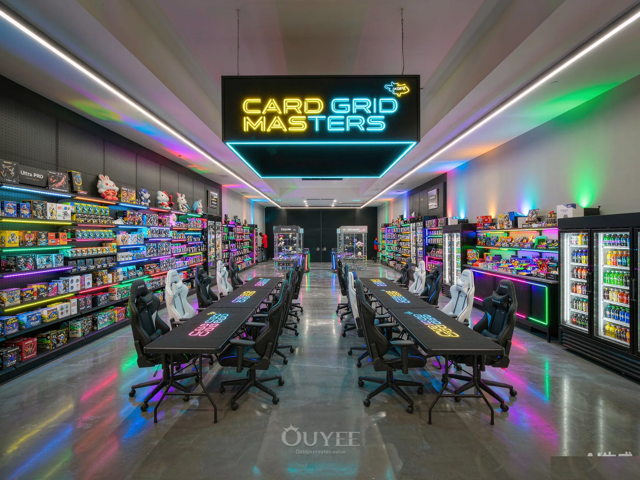 Interior do Design de Loja com Grade de Cartões Pink Neon com armários de exibição de cartões, vista 6