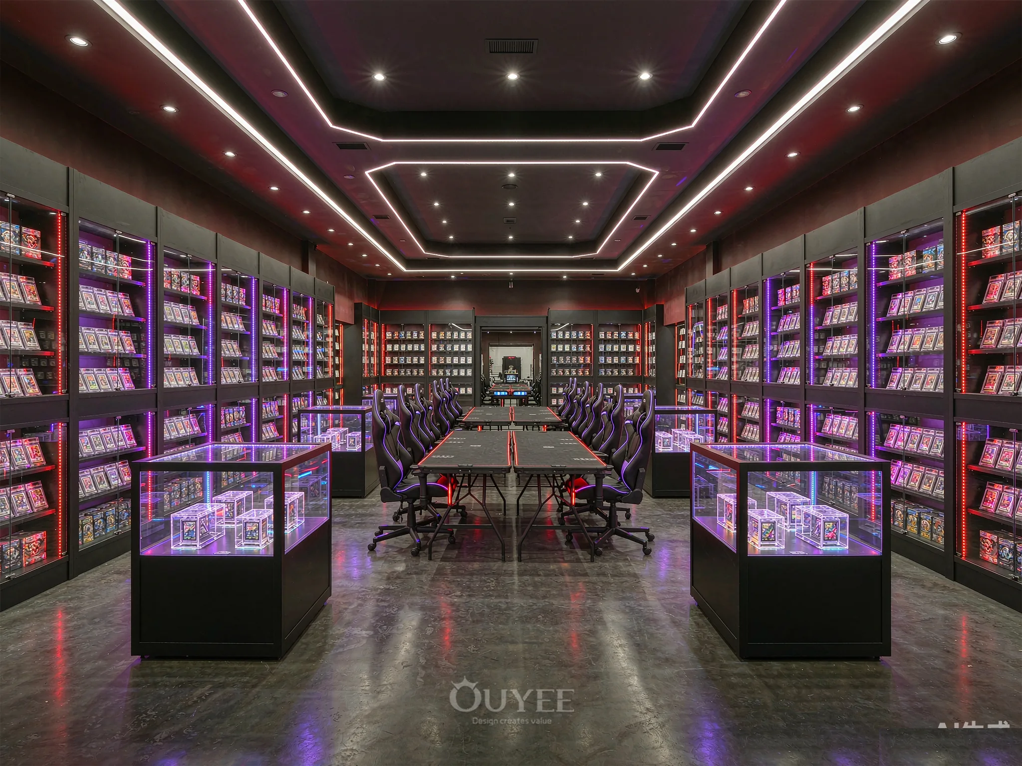 Interior do Design de Loja com Grade de Cartões Pink Neon com armários de exibição de cartões, vista 9