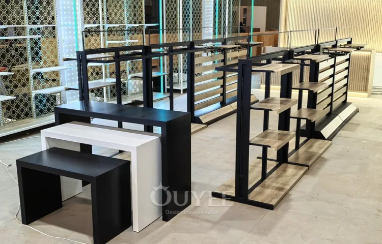 طقم رفوف عرض جزيرة متعددة المستويات سوداء 01