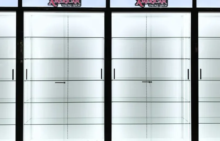 Black Wall Display Cabinet with Lightbox Header 01