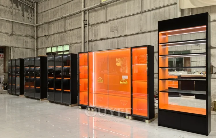 Black and Orange Display Cabinet System with LED Wall Units 01