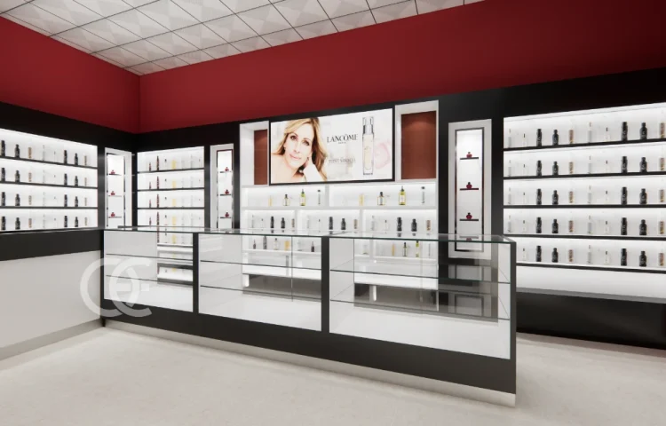 خزائن عرض عطور مخصصة بإطار ذهبي وإضاءة LED (9)