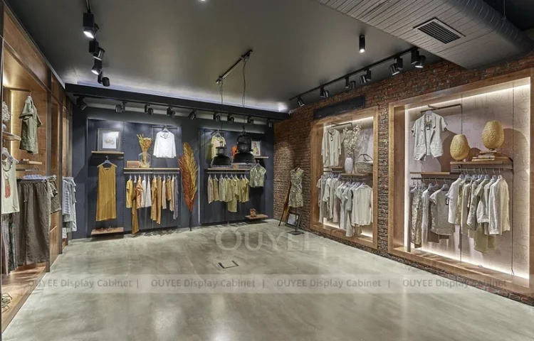 Sistema de pared de exhibición de boutique botánica oscura_01