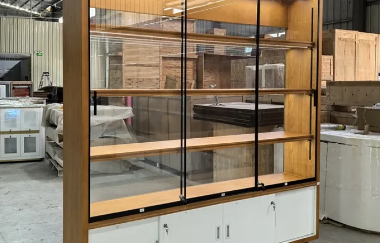 Freestanding Wood and Glass Display Cabinet with Storage Base 01