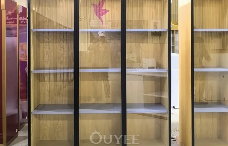 Gold Framed Tall Glass Display Cabinet Set 01