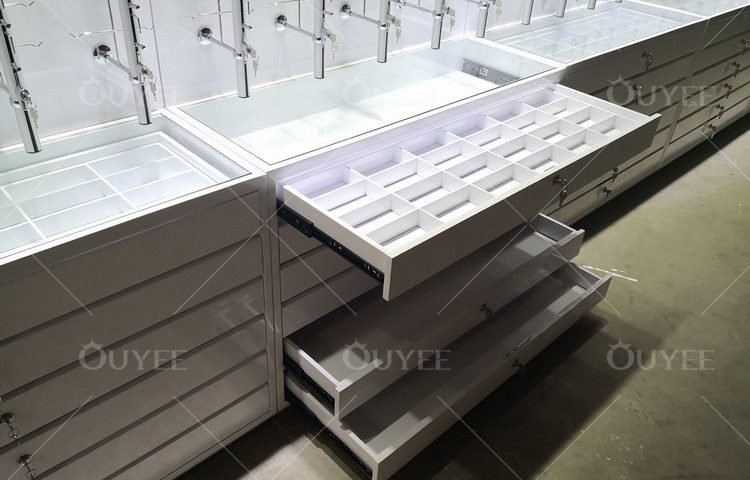 High-end Eyewear Display Cabinet Small Compartments with Glass Shelves Layers (1)