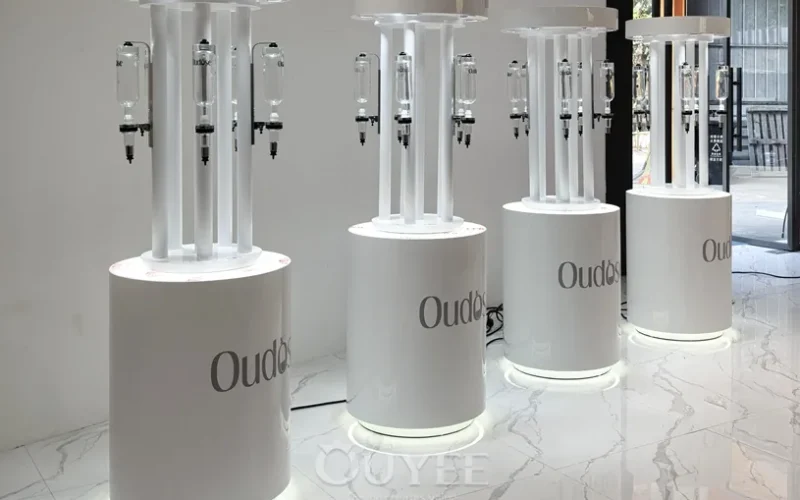 Illuminated Cylindrical Cosmetic Display Stand with Hooks 06