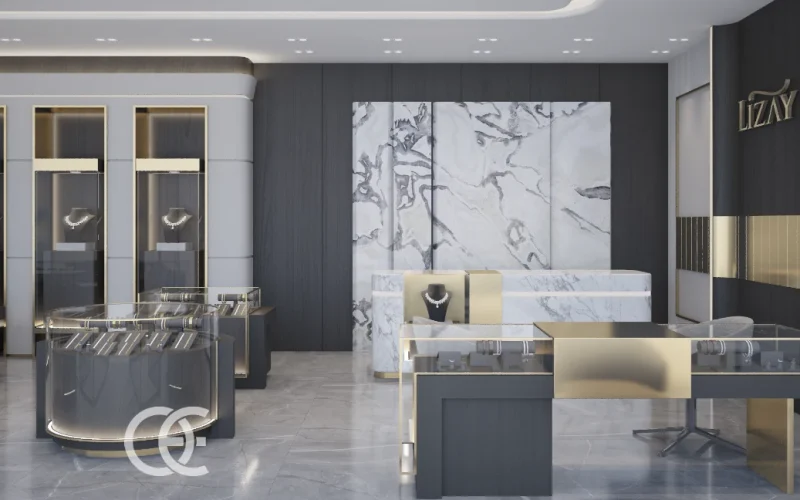 Takı Butiği Vitrini Arkadan Aydınlatmalı Düzen