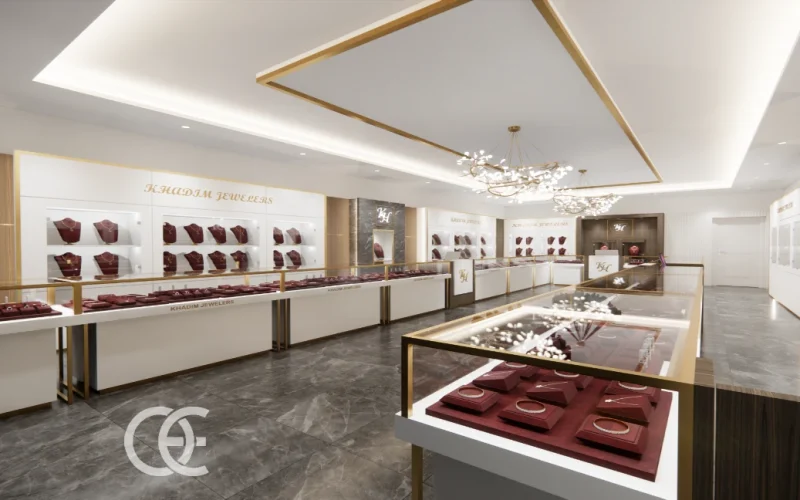 Disposition de vitrine de boutique de bijoux pour la vente au détail