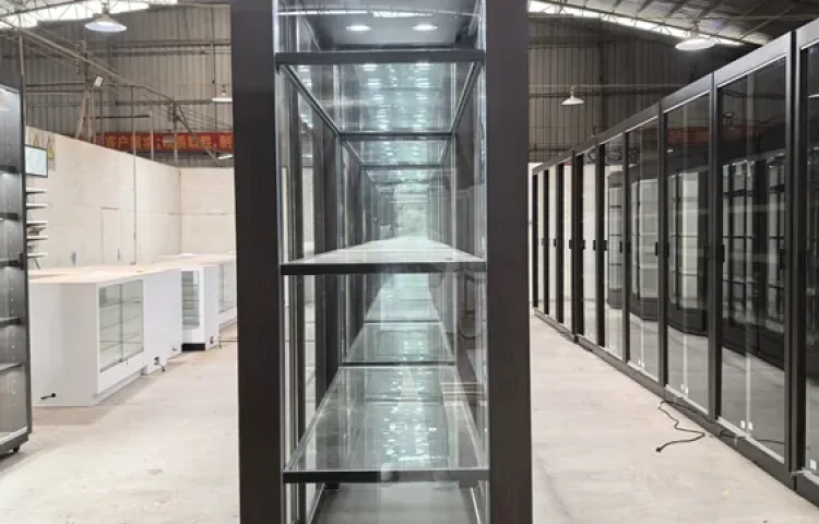 Tall Slim Glass Tower Display Cabinet with LED Lighting 01