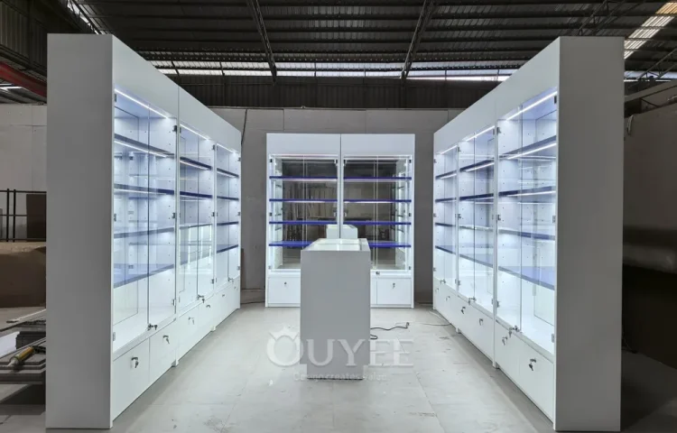 White Double-Sided Display Cabinet Store Layout 01