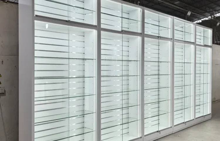 White Illuminated Glass Wall Display Cabinet 01