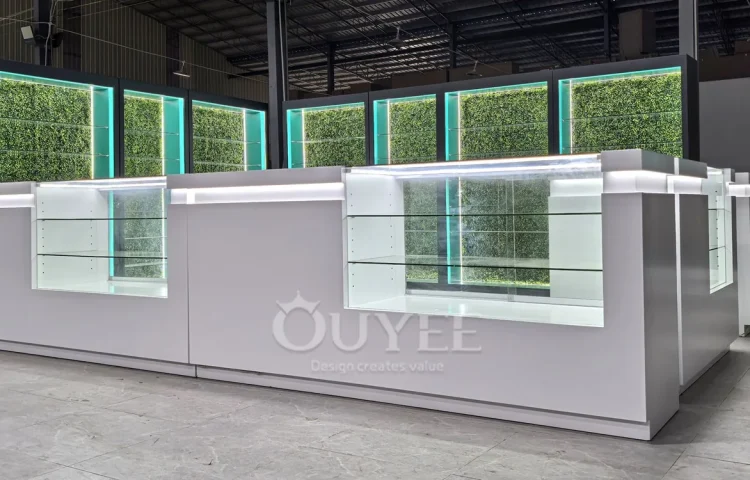 White Island Display Cabinet Counter with Lighted Glass Showcases 01