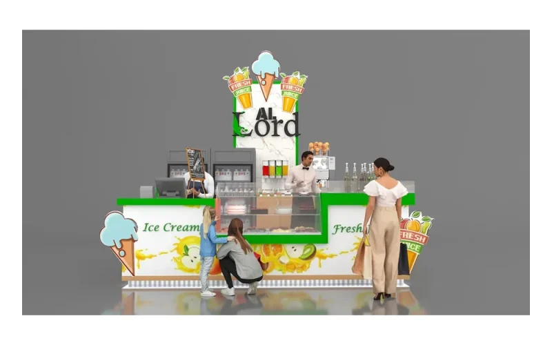 Visão do Quiosque de Suco Criativo para Venda de Suco, Bar de Comida, Quiosque Único Dentro de Shopping Center - Imagem 1