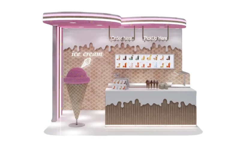 Quiosque de Sorvete Rosa Criativo com Parede de Exibição de Cone, visualização 1