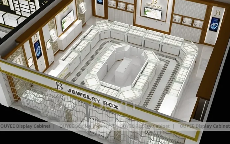 Présentation de bijoux et design de vitrine par Ouyee Display