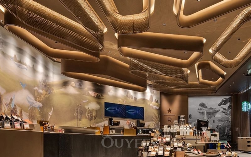 interior de cafetería de lujo, techo escultórico (3)