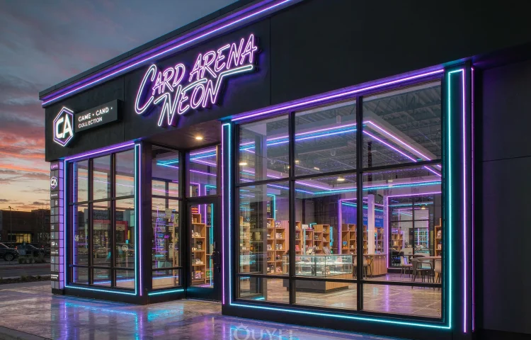 Fachada de la tienda del diseño de la Arena de Tarjetas Coleccionables Neón Azul, vista 1